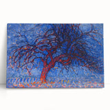 Bold Red Tree Wall Art - Vibrant Blue and Red Modern Nature Decor