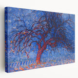 Bold Red Tree Wall Art - Vibrant Blue and Red Modern Nature Decor