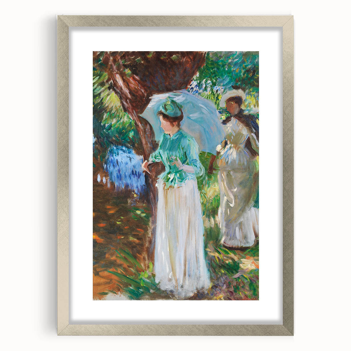 Romanticism Art: Two Girls with Parasols - Vibrant Painting by Sargent