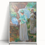 Romanticism Art: Two Girls with Parasols - Vibrant Painting by Sargent