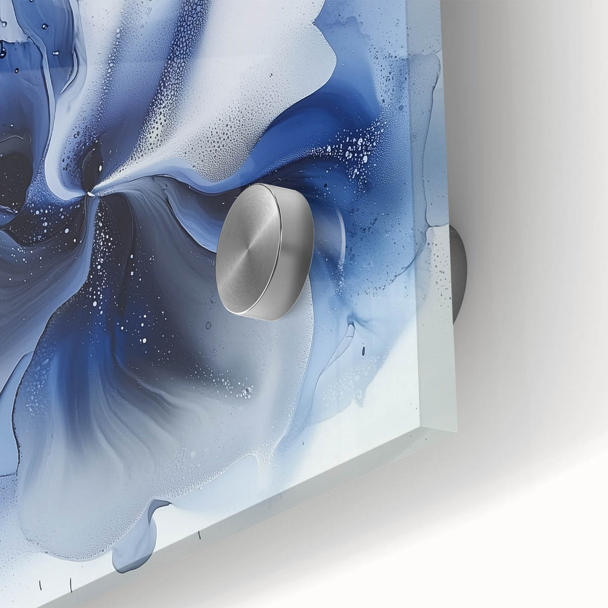 Close-up of vibrant abstract floral acrylic artwork on glass, showcasing intricate details and vivid colors, perfect for modern home decor and artistic displays.