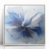 Framed acrylic artwork showcasing a vibrant abstract floral design with a white border, ideal for modern home decor and adding a pop of color to any room.