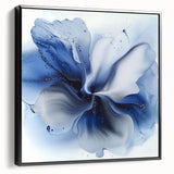 Framed canvas artwork displaying an abstract floral design with vibrant colors on a black background, showcasing a sleek side view ideal for modern decor.