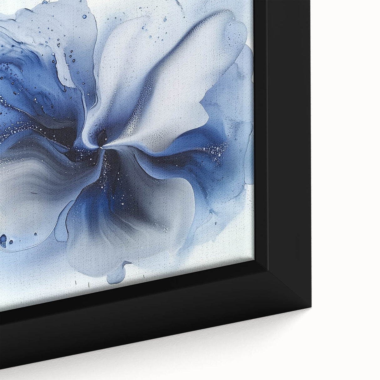 Close-up of an abstract floral-themed framed canvas artwork showcasing vibrant colors and intricate details, perfect for modern home decor accentuation.