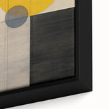 Abstract minimalist wall art featuring soft pastel colors and geometric shapes, framed in a sleek black border, perfect for modern home decor.