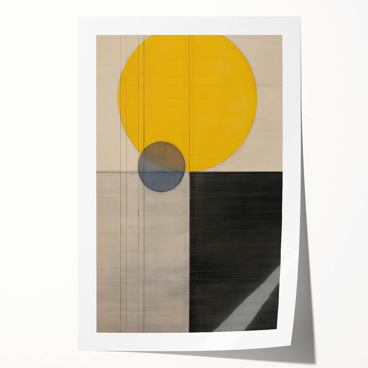 Abstract minimalist wall art print showcasing soft pastel colors and geometric shapes, elegantly rolled and ready for framing, perfect for modern decor.
