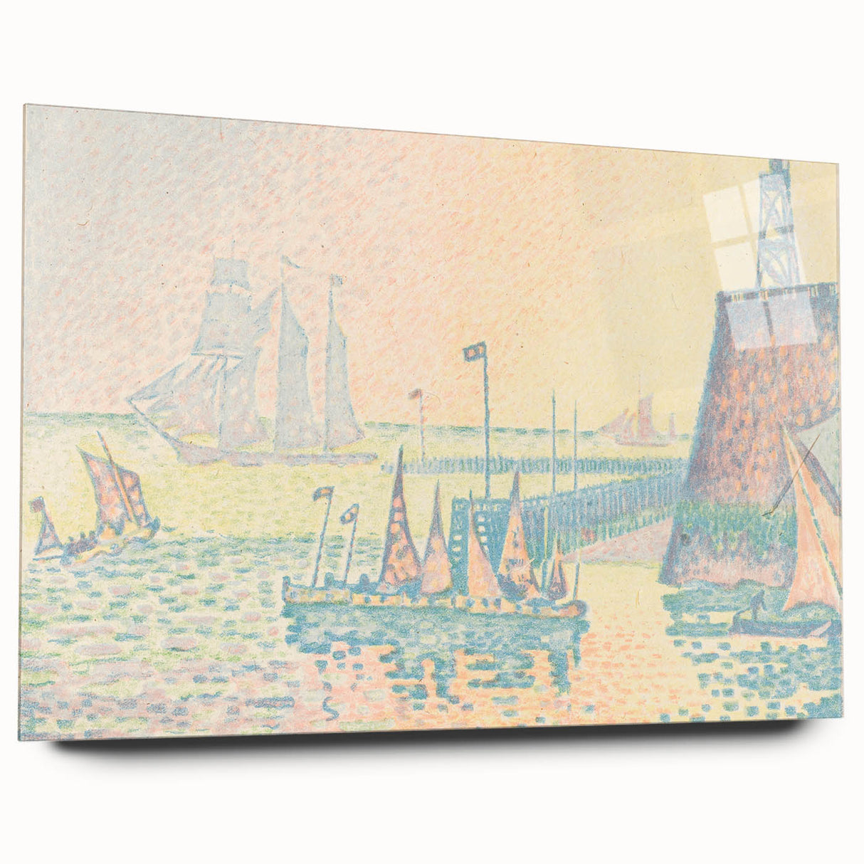 Pastel Seascape Wall Art - Soft Pointillist Evening Harbor Decor