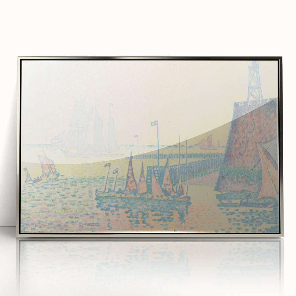 Pastel Seascape Wall Art - Soft Pointillist Evening Harbor Decor