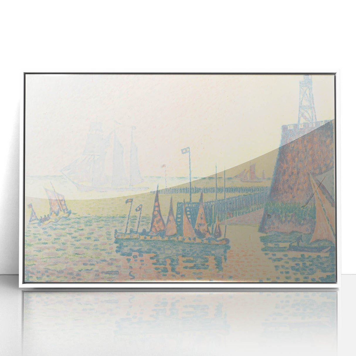Pastel Seascape Wall Art - Soft Pointillist Evening Harbor Decor