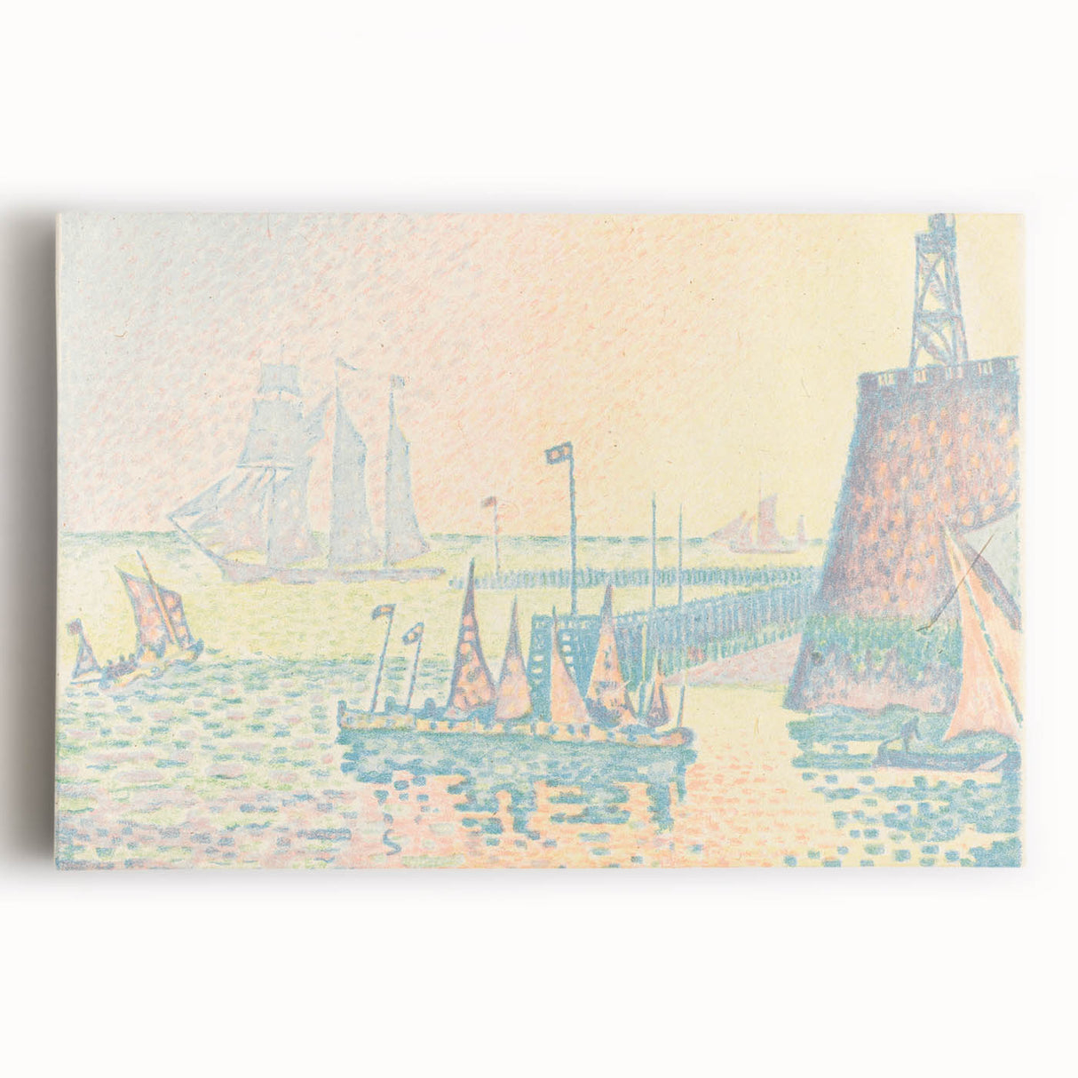 Pastel Seascape Wall Art - Soft Pointillist Evening Harbor Decor