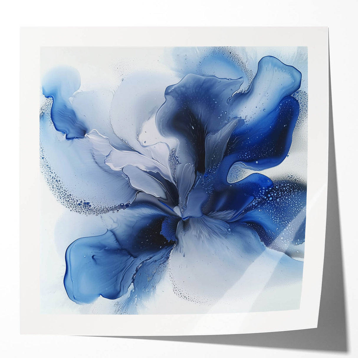 Glossy photo print mockup showcasing an abstract floral design with vibrant colors, elegantly displayed against a minimalist background, ideal for home decor.