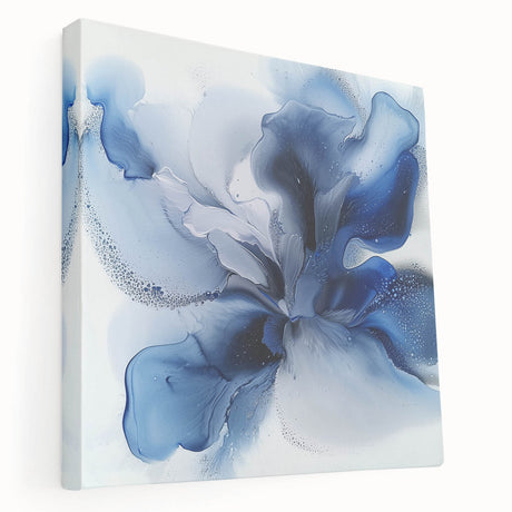 Stretched canvas artwork showcasing an abstract floral design in vibrant colors, displayed in a side view to highlight its depth and texture, ideal for modern home decor.