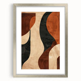 Abstract minimalist wall art framed in silver, showcasing soft pastel colors with geometric shapes, perfect for modern home decor. The mat adds elegance, enhancing any room's aesthetic.