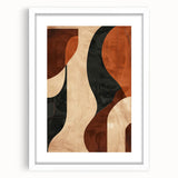 Abstract minimalist wall art framed in white, showcasing geometric shapes and soft neutral tones, perfect for modern home decor and enhancing any living space.