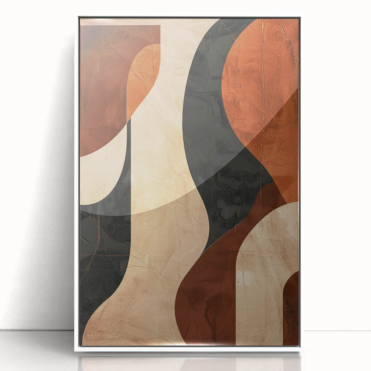 Abstract minimalist wall art featuring a framed acrylic design with soft white tones, showcasing modern aesthetics suitable for contemporary home decor.