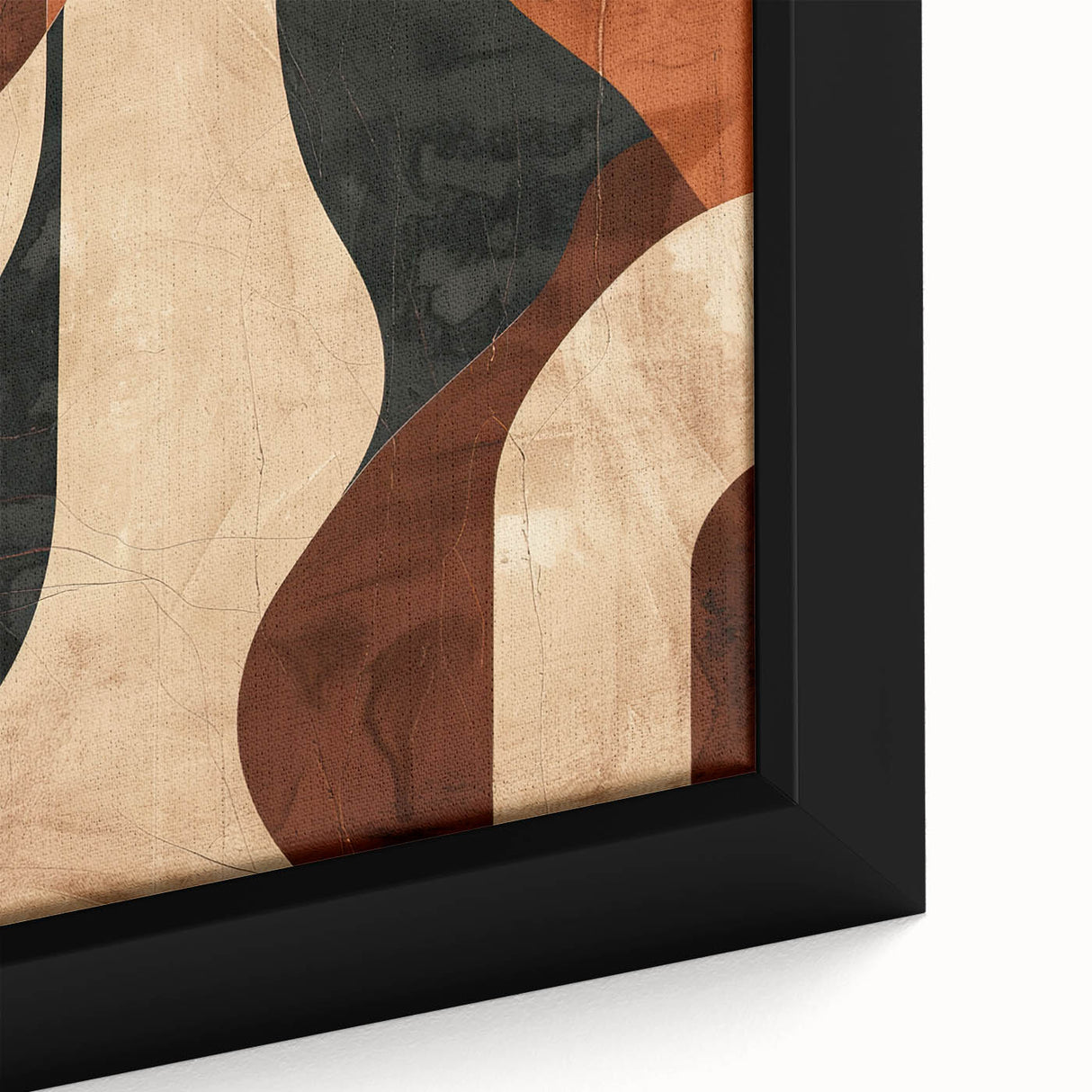 Close-up of a framed abstract minimalist wall art piece, showcasing soft pastel colors and geometric shapes, perfect for modern home decor.