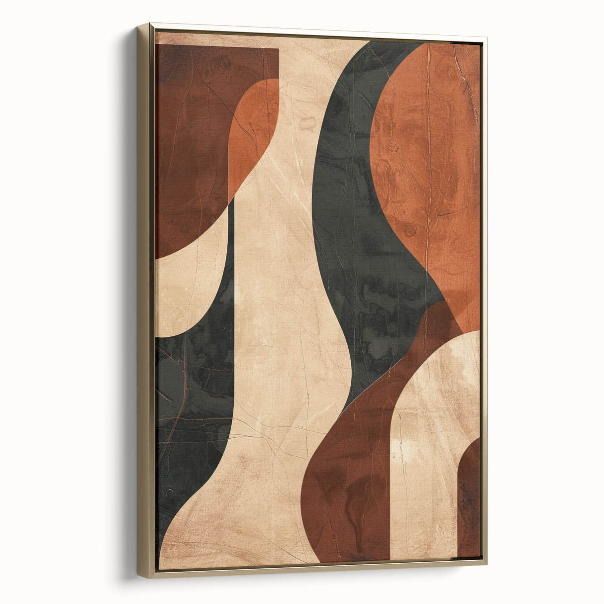 Framed abstract minimalist wall art featuring gold accents and a sleek design, showcasing a modern aesthetic suitable for contemporary interiors.