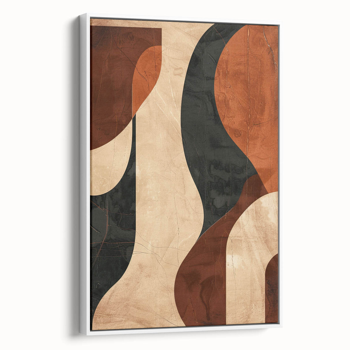 Abstract minimalist wall art in a sleek black frame, showcasing a white canvas with subtle geometric shapes. Ideal for modern home decor, adding elegance to any space.