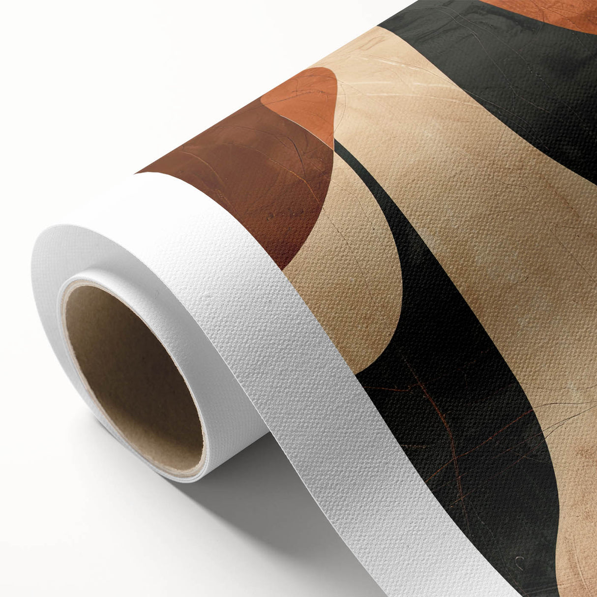 Abstract minimalist wall art on rolled canvas showcasing soft pastel colors and geometric shapes, ideal for modern home decor, packaged in secure cardboard tube.