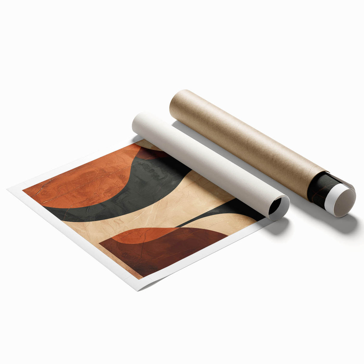 Abstract minimalist wall art print featuring soft pastel colors and geometric shapes, elegantly rolled and ready for display in a modern home decor setting.