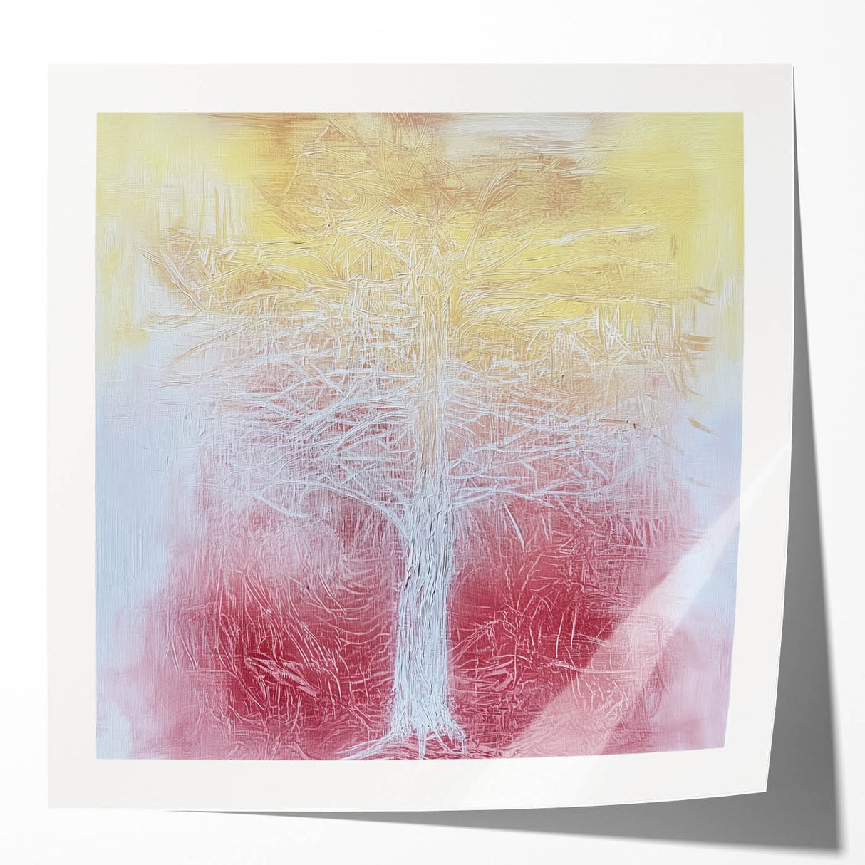Glossy photo print mockup featuring an abstract floral design with vibrant colors, ideal for home decor showcasing modern art aesthetics.