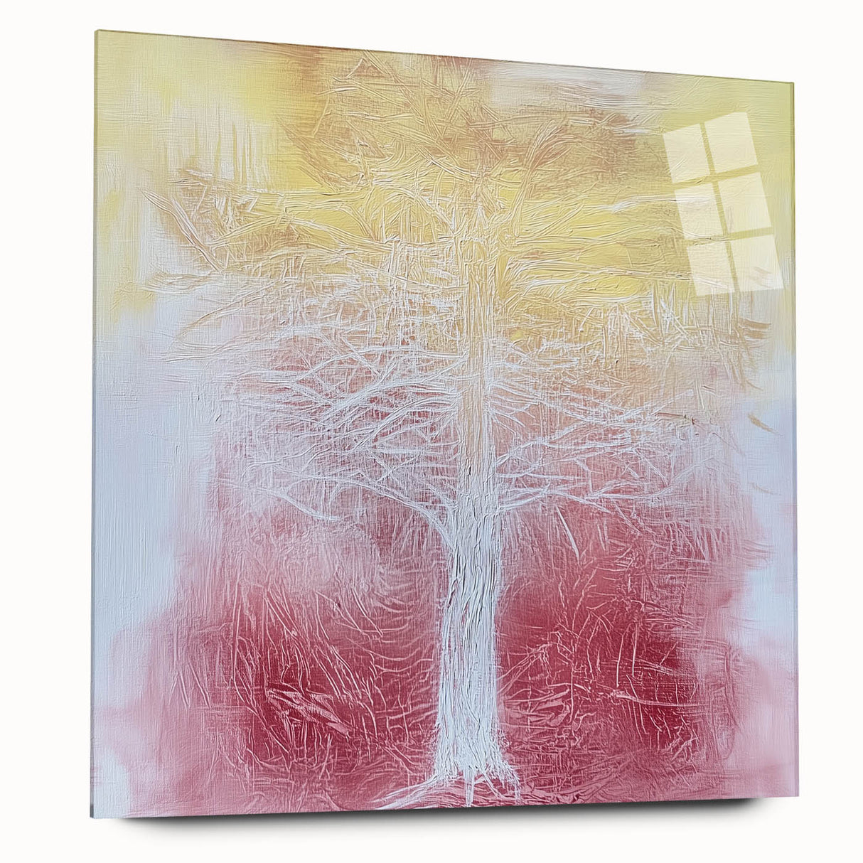 Abstract floral acrylic wall art displayed in a sleek glass frame, showcasing vibrant colors and intricate designs, perfect for modern home decor.