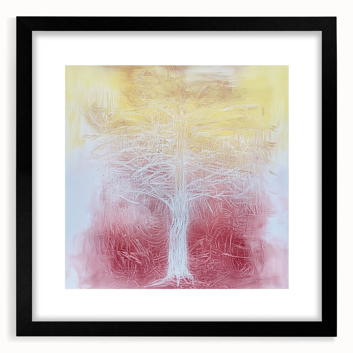 Abstract floral art print in a sleek black frame, showcasing vibrant colors and intricate designs, perfect for modern home decor. Ideal for adding elegance to any room.