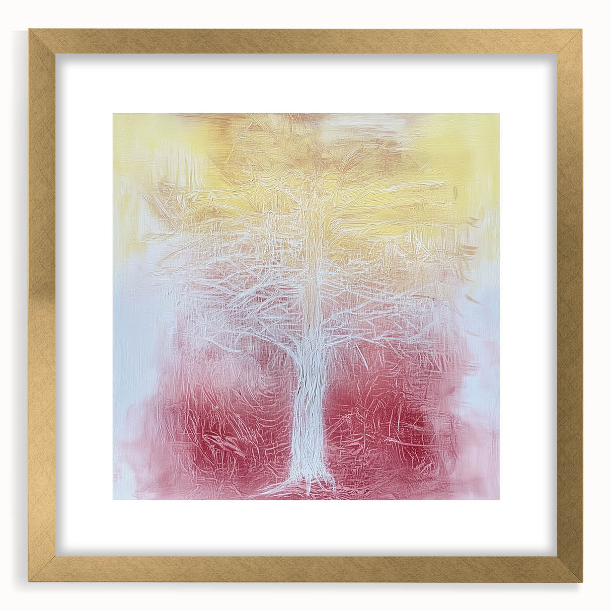 Abstract floral frame with a gold mat, showcasing vibrant colors and intricate designs, perfect for enhancing home decor and adding a touch of elegance.