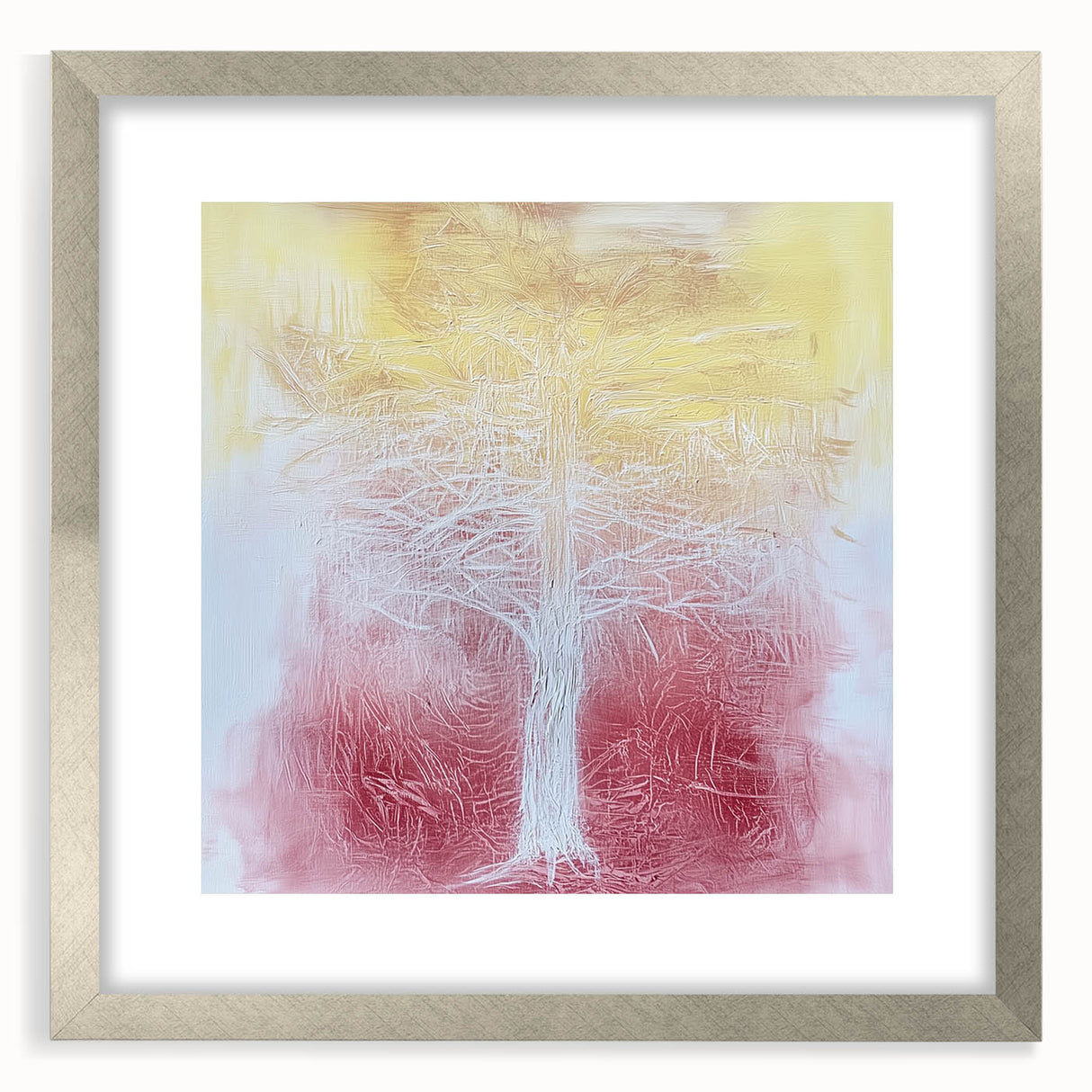 Elegant abstract floral frame in silver with a matte finish, showcasing a vibrant floral design, perfect for home decor or art display. Ideal for enhancing interior aesthetics.
