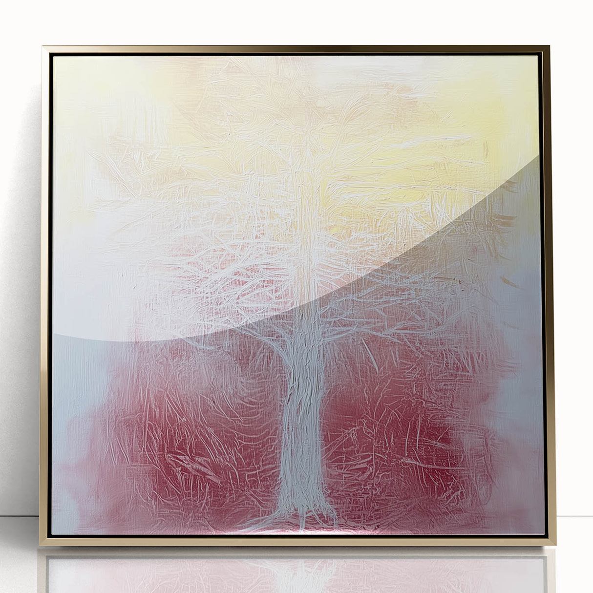 Framed acrylic artwork showcasing abstract floral designs in vibrant colors with a luxurious gold frame, perfect for modern home decor or office spaces.
