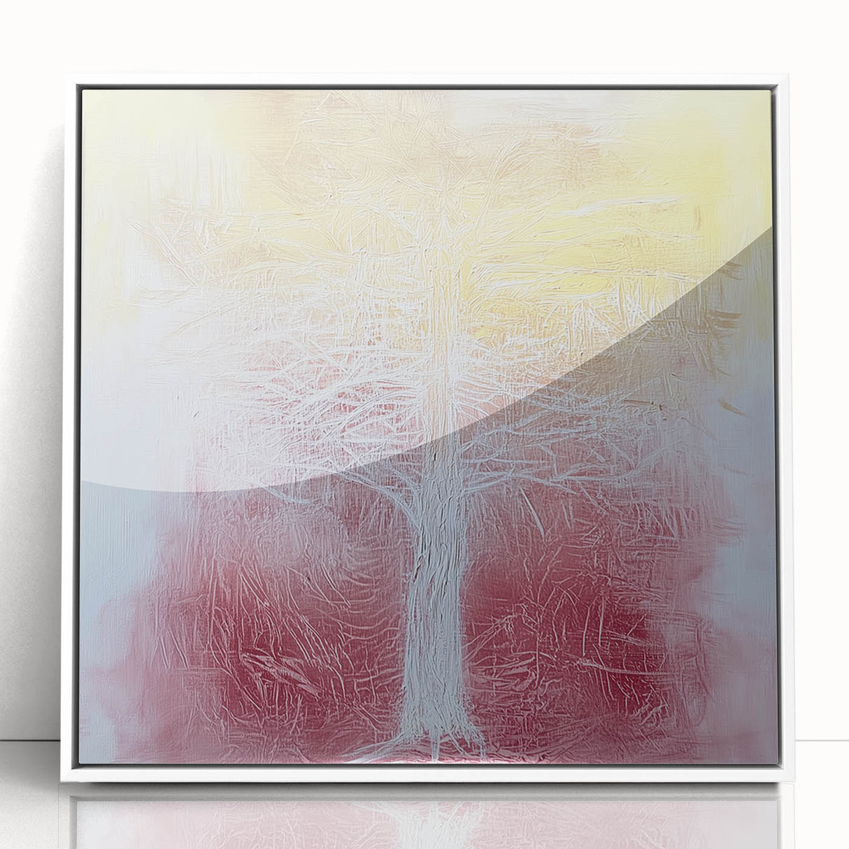 Abstract floral framed acrylic artwork showcasing vibrant colors and intricate designs, presented in a sleek white frame, perfect for modern home decor.