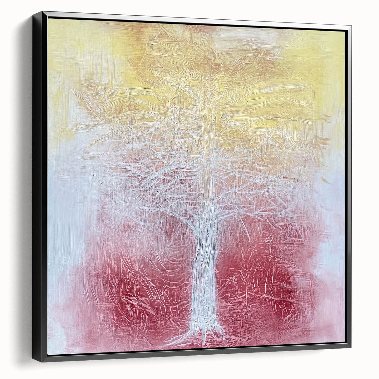 Abstract floral art canvas framed in black, showcasing vibrant colors and intricate patterns. Ideal for modern decor, enhancing any living space with elegance.