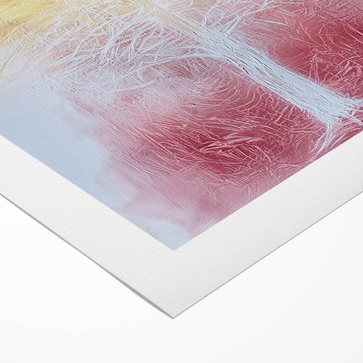 Vibrant abstract floral design on rolled canvas showcasing bold colors and intricate patterns, ideal for home decor. Packaged securely in a cardboard tube for safe delivery.