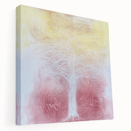 Abstract floral stretched canvas artwork showcasing vibrant colors and intricate patterns, viewed from the side to highlight its depth and texture. Ideal for modern home decor, this piece adds a touch of elegance and creativity to any space.