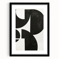 Abstract minimalist wall art framed in black, showcasing a contemporary design with a white mat, ideal for modern home decor or office aesthetics.