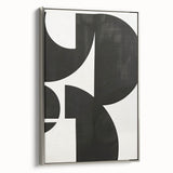 Framed abstract minimalist wall art showcasing a silver color palette with geometric shapes, viewed from the side, perfect for modern decor.