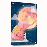 Children's Wall Decor - Dreamy Pink Elephant & Moon Nursery Art