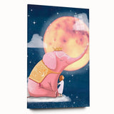 Children's Wall Decor - Dreamy Pink Elephant & Moon Nursery Art