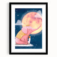 Children's Wall Decor - Dreamy Pink Elephant & Moon Nursery Art