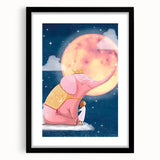 Children's Wall Decor - Dreamy Pink Elephant & Moon Nursery Art