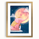 Children's Wall Decor - Dreamy Pink Elephant & Moon Nursery Art
