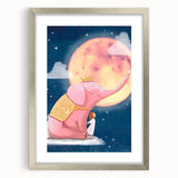 Children's Wall Decor - Dreamy Pink Elephant & Moon Nursery Art