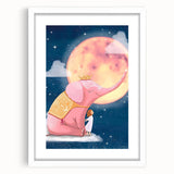Children's Wall Decor - Dreamy Pink Elephant & Moon Nursery Art