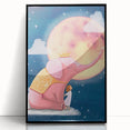 Children's Wall Decor - Dreamy Pink Elephant & Moon Nursery Art