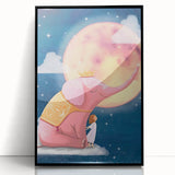 Children's Wall Decor - Dreamy Pink Elephant & Moon Nursery Art