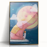 Children's Wall Decor - Dreamy Pink Elephant & Moon Nursery Art