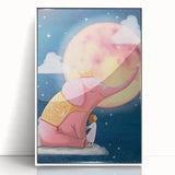 Children's Wall Decor - Dreamy Pink Elephant & Moon Nursery Art