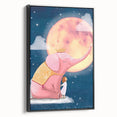 Children's Wall Decor - Dreamy Pink Elephant & Moon Nursery Art