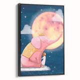 Children's Wall Decor - Dreamy Pink Elephant & Moon Nursery Art