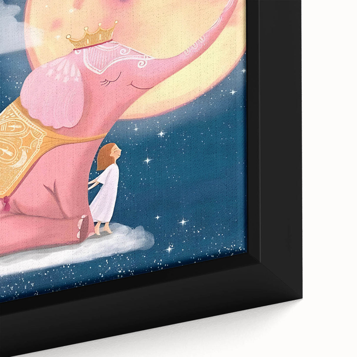 Children's Wall Decor - Dreamy Pink Elephant & Moon Nursery Art